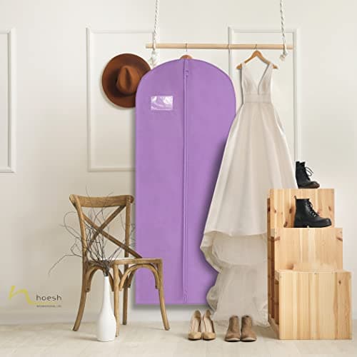 HOESH UK Women 60 & 72 Inches Breathable Bridesmaids Long Zip Wedding Dress Prom Gown Cover Garment Bags (Lilac, 24 x 60 inches) — view 4