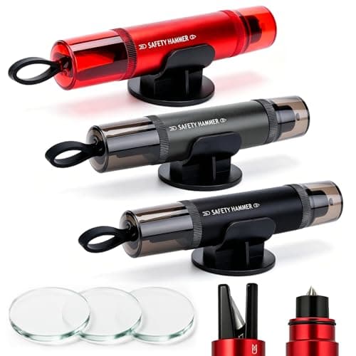 Soodyoow 3 Pack Car Safety Hammer, 2 in 1 Escape Tool with Seat Belt Cutter & Window Breaker, Portable Glass Breaker for Windscreen, Essential Auto Safety Kit for Car, Bus, Truck (Black/Red/Gray)