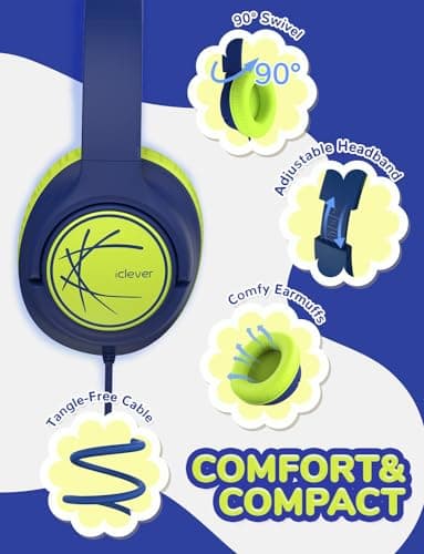 iClever HS26 Kids Headphones Wired 3.5mm, Childrens Headphones for Kids — view 4