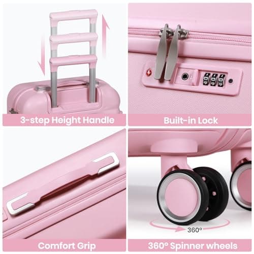 H.yeed 4-Piece Luggage Set Lightweight ABS Hard Shell Suitcase Set with TSA Lock and Spinner Wheels Travel Suitcase Set Includes 12" 20" 24" 28" (Pink, 4 pc Set) — view 6