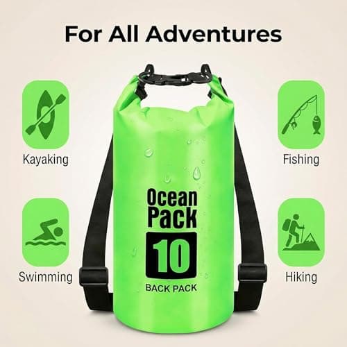 RONGZUBAT 2L Waterproof Dry Bag, Small Roll Top Dry Sack for Phone, Keys and Essentials, Lightweight Waterproof Bag for Kayaking, Paddle Boarding, Beach, Swimming, Camping and Travel - Green — view 3
