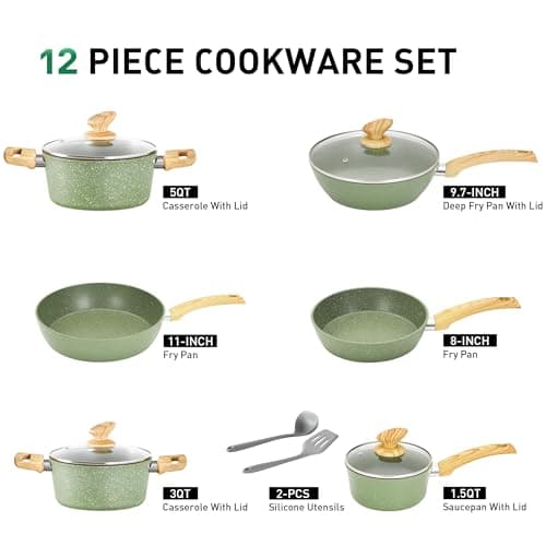 Kitchen Academy 12 Pieces Nonstick Pots and Pans Set, Cookware Set Green — view 4