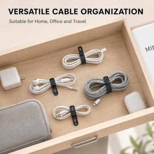 Silicone Cable Ties, Black Adjustable Wire Organisers, Reusable, 10 Pack — view 5