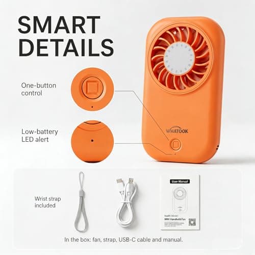 WHATOOK Mini Handheld Turbo Fan: 0.59in Ultra-Slim & 0.12lbs Light Pocket Fan, 11000 RPM Power, USB-C Rechargeable Portable Small Personal Hand Fan for Travel Essentials, Outdoor, Gift, Orange — view 5