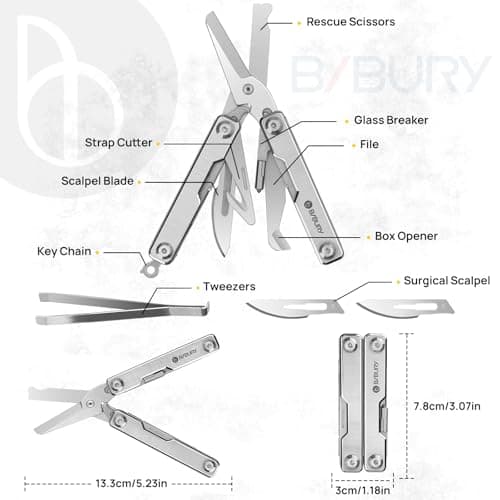 BIBURY Multitools, Keychain EDC Gadgets, Foldable Scissors, Silver BI2052A — view 2