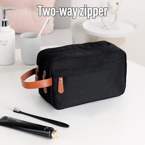 Sahunfri Toiletry Bags, Wash Bag, Shower Bag, Mens Toiletry Bags, Ideal for Travel. Spacious Storage with Multiple Zippers, 300d Durable Fabric (Blcak) — view 2