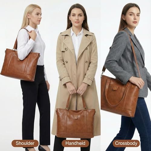 Aileese Laptop Tote Bag for Women 15 Inch Waterproof Leather Computer Briefcase Retro Large Capacity Handbag Work Shoulder Bag Crossbody Purse Black — view 2