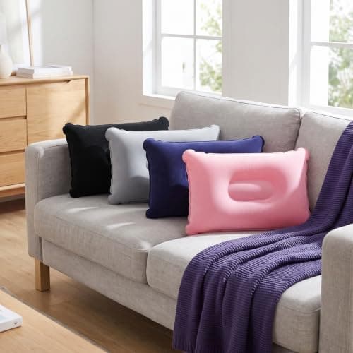 Valicaer 4 Pack Inflatable Camping Pillows, Soft Flocked PVC Blow Up Pillows, 34x22cm Portable Travel Neck Support for Hiking, Beach, Office (Pink+Grey+Black+Navy Blue) — view 5