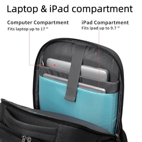 DUSLANG Travel Laptop Backpack, Work Bag Laptop Bag with USB Charging Port, Anti Theft Business Backpack, College School Rucksack for Men and Women, Fits 17 Inch, Black — view 3