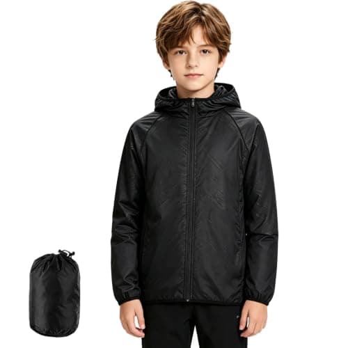 Kioeok Kids Outdoor Waterproof Jacket Lightweight Packable Rain Coat Hooded Breathable Outdoor Coat for Hiking Cycling