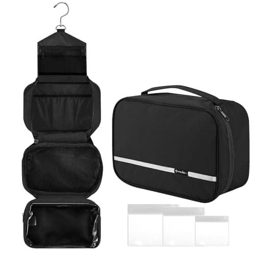 homchen Hanging Toiletry Bag Travel Kit for Men Women, Upgrade Large Capacity Wash Bag Makeup Bag with 4 Compartments, Foldable Compact Size