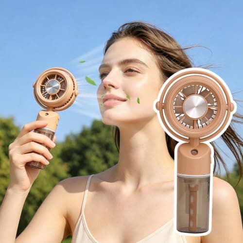 JytxhgzrVZ Portable Fan with Water Mist Spray, Mini USB Hand Fan Rechargeable, Fans Cooling Water Fan Handheld for Outdoor Indoor Summer Holiday Office, Travel Essentials (Khaki) — view 3