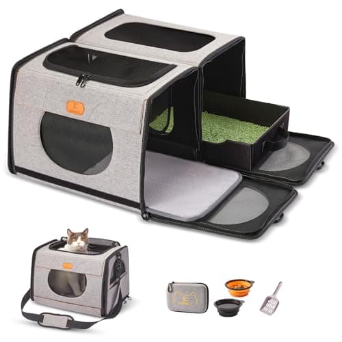 ICREATE.X Large Cat Carrier, Travel Litter Box for Cats, Collapsible Dog Crate, One for Litter Box and soft cat cage 2-in-1 Double Pet Carrier bag