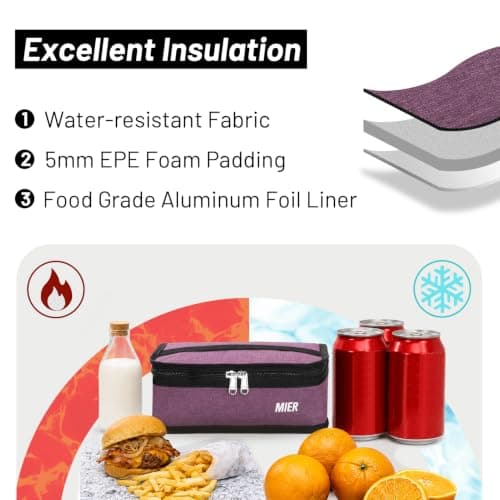 MIER Small Lunch Bag Insulated Compact Cooler for Backpack, Purple, 3L — view 3