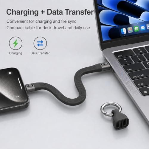 LANQEAOR 240W USB C to USB C Cable, Portable Keychain Type C Fast Charging Cable, Short PD Charging Data Cable for Phones, Tablets, Laptops, Travel and Everyday Carry (Black) — view 6