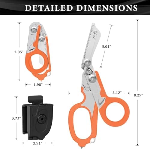 Blyxon 6 In1 Multifunction Emergency Response Shears, Tactical Folding Trauma Shears, Outdoor Camping Rescue Scissors Tools with Utility Holster (Orange) — view 2