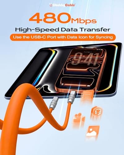 ChubbyCable 3 in 1 USB C Cable 100W for Apple Watch Charger, Orange, 4.1ft — view 5