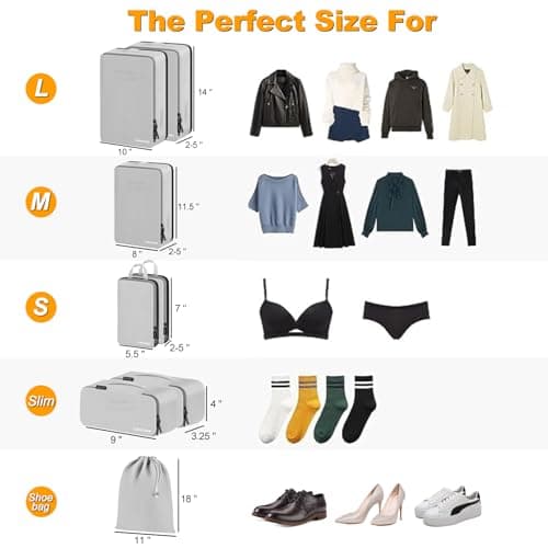 Compression Packing Cubes, Lumesner 8 Set Travel Essentials Packing Cubes for Carry on Suitcases, Compression Suitcase Organizers Bag Set & Travel Cubes (8-piece,Grey) — view 2