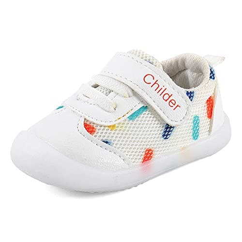 MASOCIO Baby Shoes Boys Girls First Walking Toddler Trainers Sneakers Pre Walker Boy Infant 18-24 Months Size 5 UK Child White