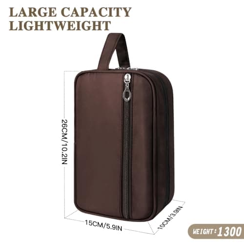 Toiletry Bag for Men, Large Travel Wash Bag Water-Resistant Gym Shaving Organiser Bag, Shower Bathroom Makeup Bag with Handle for Cosmetics Brushes Tools (Brown) — view 5