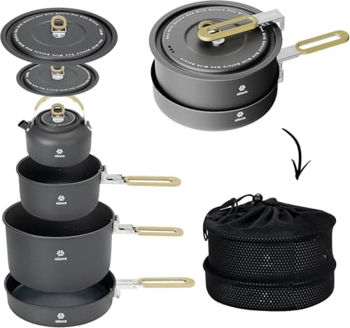 ALOCS Camping Cookware Portable Non-Stick Mess Kit with Foldable Handle