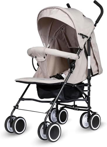 Compact Foldable Lightweight Stroller/Pushchair, Suitable from Birth to 3 Years (15kg Weight) Approx, Lightweight Travel Strollers for Airplane (Beige)