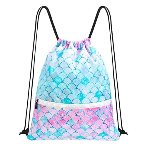 StreamSafe Drawstring Bags for Kids Girls, Waterproof Mermaid Backpack