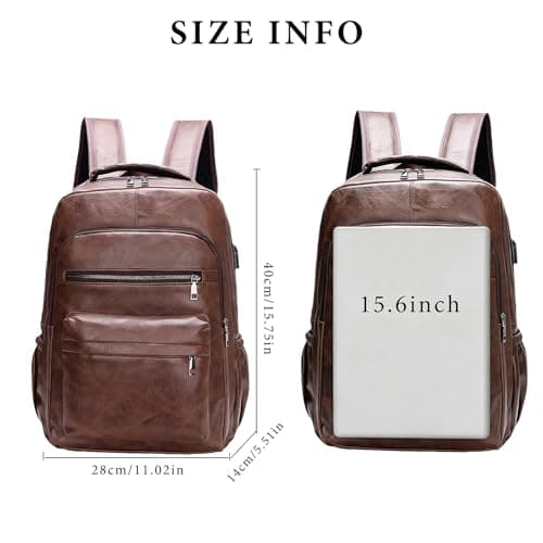 Lumavox Laptop Backpack Mens Travel Backpack with USB Charging Port, 15.6 inch Laptop Rucksack Water Resistant Leather Travel Rucksack Computer Bag, Coffee — view 4
