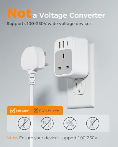 TESSAN UK to US Plug Adaptor 2 Pack, Type B USA Travel Adapter with USB C — view 4
