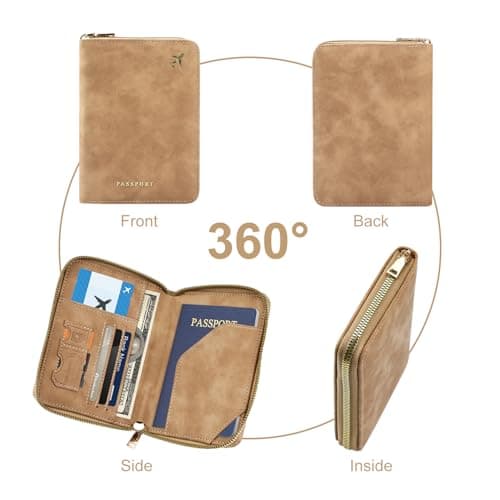 ILIYAH RFID Anti-Theft Passport Wallet Holder - Waterproof PU Leather Family Travel Document Organizer with Safe Zipper (Brown) — view 3