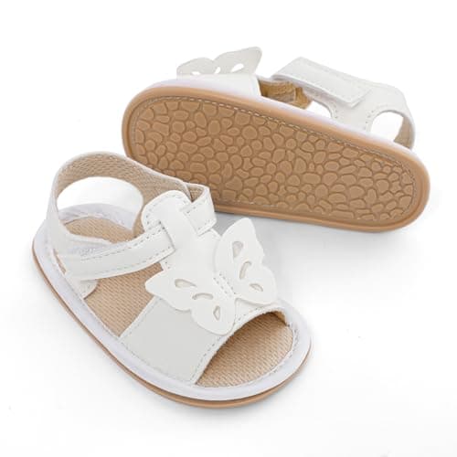 LACOFIA Baby Girls Sandals Infant Breathable Summer Sandals First Walking Shoes with Anti-Slip Soft Sole White Butterfly 12-18 Months — view 4