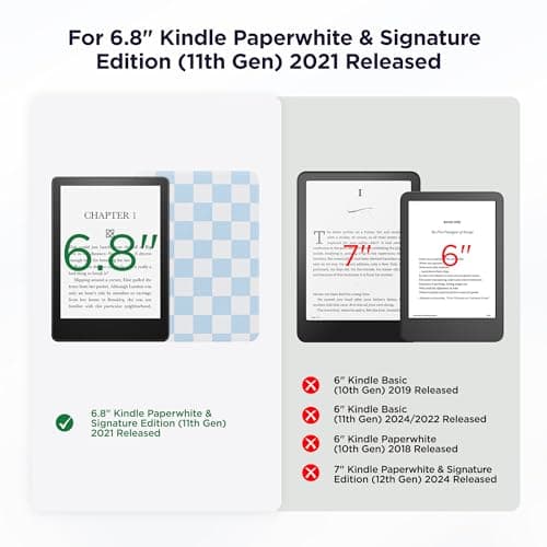 Litvana Detachable Magnetic Case for 6.8" Kindle Paperwhite (11th Generation-2021) and Kindle Paperwhite Signature Edition, Slim PU Shell Cover Case with Auto Wake/Sleep, Blue and White Checkerboard — view 2