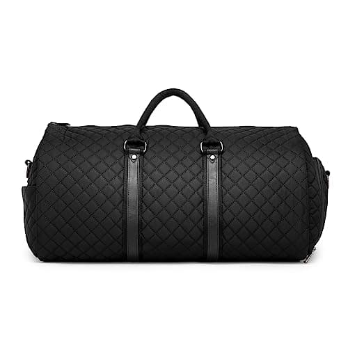 2-in-1 Convertible Leather Garment Bag for Women with Shoe Pouch, Hanging Travel Duffle Bag - Black
