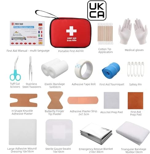HONYAO First Aid Kit 90 Pcs, Small Travel First-Aid Bag, Mini Compact Survival Kit for Travel Car Home Workplace Kids Camping Hiking Motorbike Holiday, Red — view 2