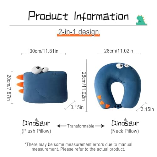 Jicyor Neck Pillow, 2-in-1 Neck Pillow, Aeroplane Travel Pillow, Blue Dinosaur Neck Pillow, Suitable for Children, Boys and Girls, Teenagers, Travel Pillow, Aeroplane — view 2