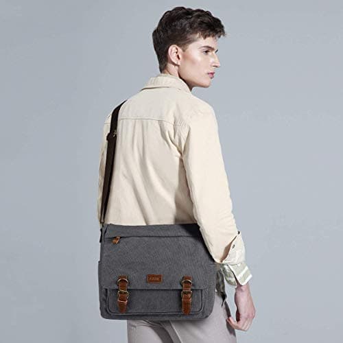 S-ZONE Men's Messenger Bag Crossbody Shoulder 14-17.3Inch Laptop Vintage Canvas Briefcase Satchel for Work School Traveling Daily Use Multiple Pocket — view 3