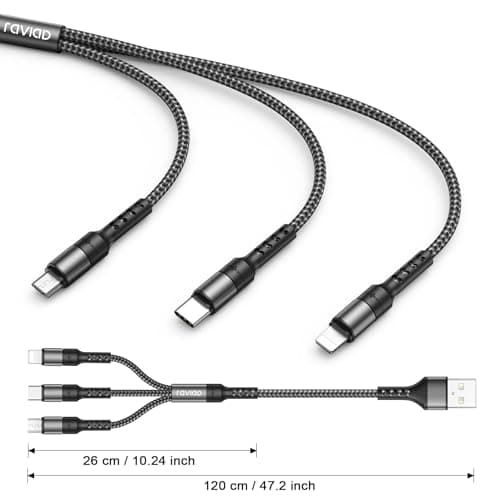 RAVIAD Multi Charger Cable 3 Packs 1.2M 3 in 1 Charging Cable Nylon Braided — view 6