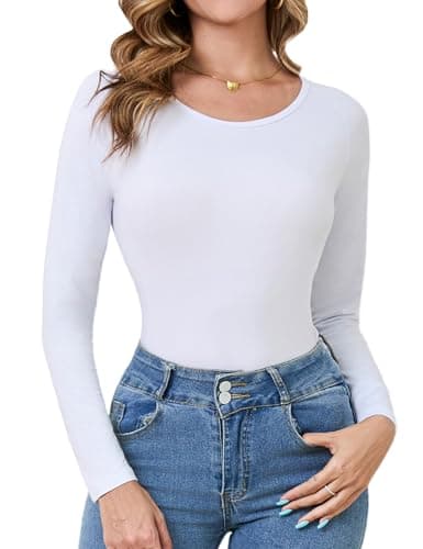 Terecey Thermal Tops for Women Round Neck Base Layer Long Sleeve Shirt Solid Autumn Modal Underwear Top Soft Lightweight Warm Baselayer, White L