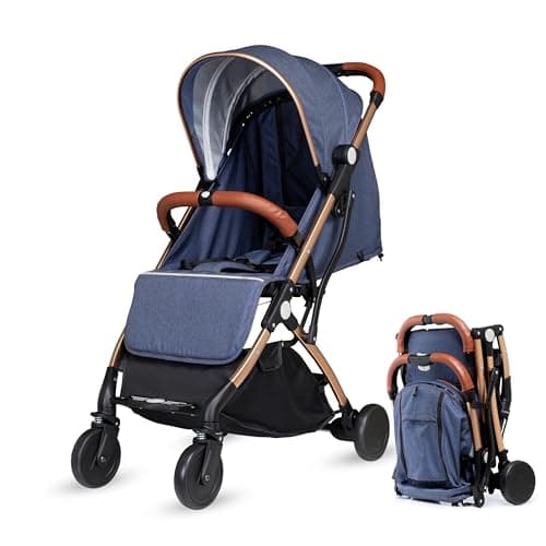 Airline Approved Baby Pram, Foldable Cabin Stroller Pushchair, Compact, Travel Friendly Buggy, Baby Stroller with Smooth Ride, One-Handed Fold, Suitable for 0-36 Months, Max 15kg (Navy)