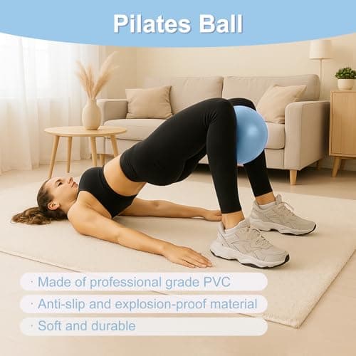 Trintion Pilates Ring Set 14" Premium Magic Circle with Dual Padded Handles, Includes 9" Anti-Burst Mini Ball 3 Resistance Bands (20/30/45 lbs) for Home Gym Pilates Equipment for Home (Blue) — view 4