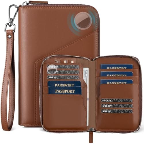 VULKIT Family Passport Holder for 4 Passports, RFID Blocking AirTag Pocket