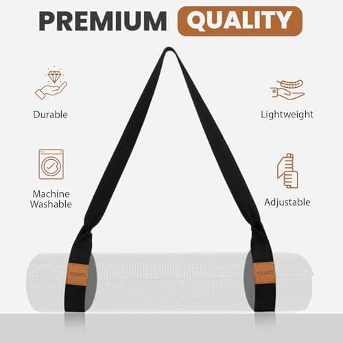 YOGATI® Adjustable Non-Slip Yoga Mat Strap | Yoga Straps for Stretching, Pilates Mat Carry Strap and Fitness Stretch Straps, Exercise Mat Sling for Travel, Gym, Studio and Home Workouts - Black — view 4