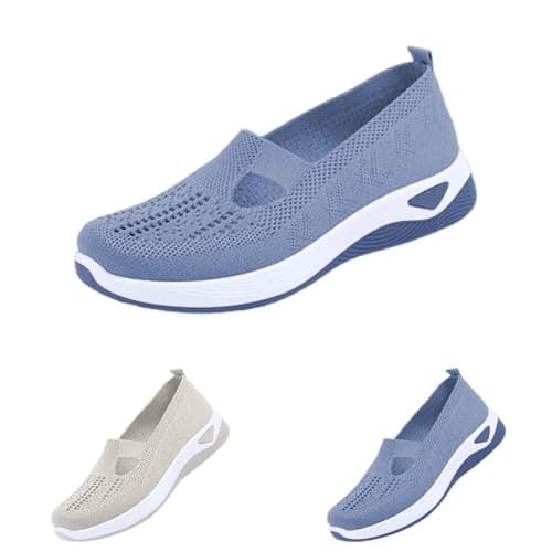 Shoes for Women，Wide Fit Ladies Breathable Mesh Walking Running Trainers Slip On Comfortable Arch Support Soft Sole Athletic Tennis Sneakers Non Slip Low Top Orthopedic Shoes