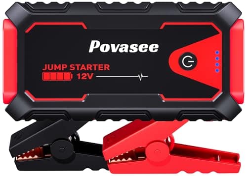 Povasee 5000A Jump Starter Power Pack, Car Battery Booster Jump Starter for 12V Vehicle (Up to 10L Gas/8L Diesel), Car Starter Power Bank with LED, 2 USB Outputs, Jump Pack with Jump Leads