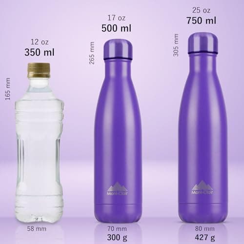 Mont-Clair l'O Stainless Steel Water Bottle, Vacuum Insulated - BPA Free, 12h Hot & 24h Cold Drinks, Metal Water Bottle 500ML Leakproof, Ideal for Adult, Kids, Running - Purple — view 3