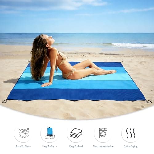PLACHIDAY Beach Blanket - Extra Large Beach Mat Sandproof & Waterproof Sand Free Mat, Lightweight Durable Camping Blanket for Outdoor Picnic, Travel, Camping, Hiking — view 2