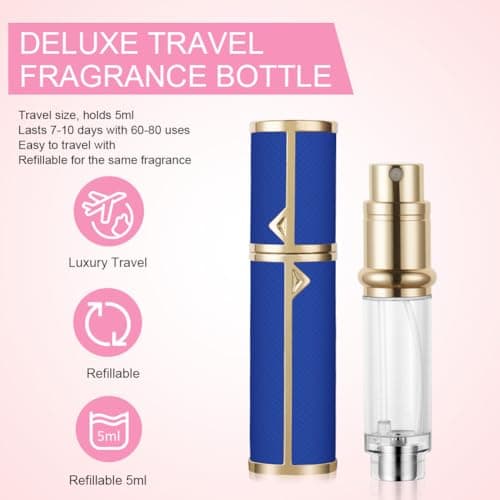 LOPHE Perfume Travel Bottle, 5ML Luxurious Perfume Atomiser Refillable, Leather Perfume Spray Bottle, Easy to Refill Perfume Atomiser for Women Men, A (Blue) — view 5