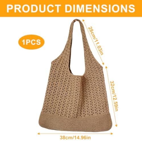 Crochet Tote Bag for Women, Retro Woven Mesh Beach Bag Boho Shoulder Tote — view 4