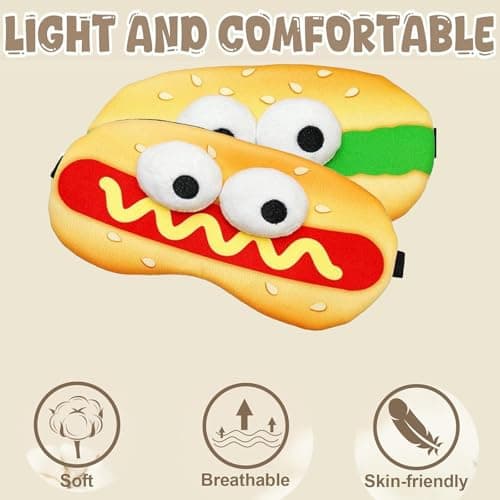 NganSuRong 2Pcs Funny Food Sleep Eye Mask Hamburger & Hot Dog, Adjustable Eyeshade for Girls and Boys Cute Quirky Gift, Design Eye Blinder for Travel/Sleeping/Shift Work (Hamburger & Hot Dog) — view 4