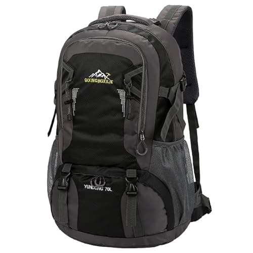 NTUOCAW 70L Waterproof Hiking Backpack Large Camping Rucksack for Men Women Lightweight Travel Backpack Black Trekking Backpack for Outdoor Sports Hiking Cycling Climbing Mountaineering